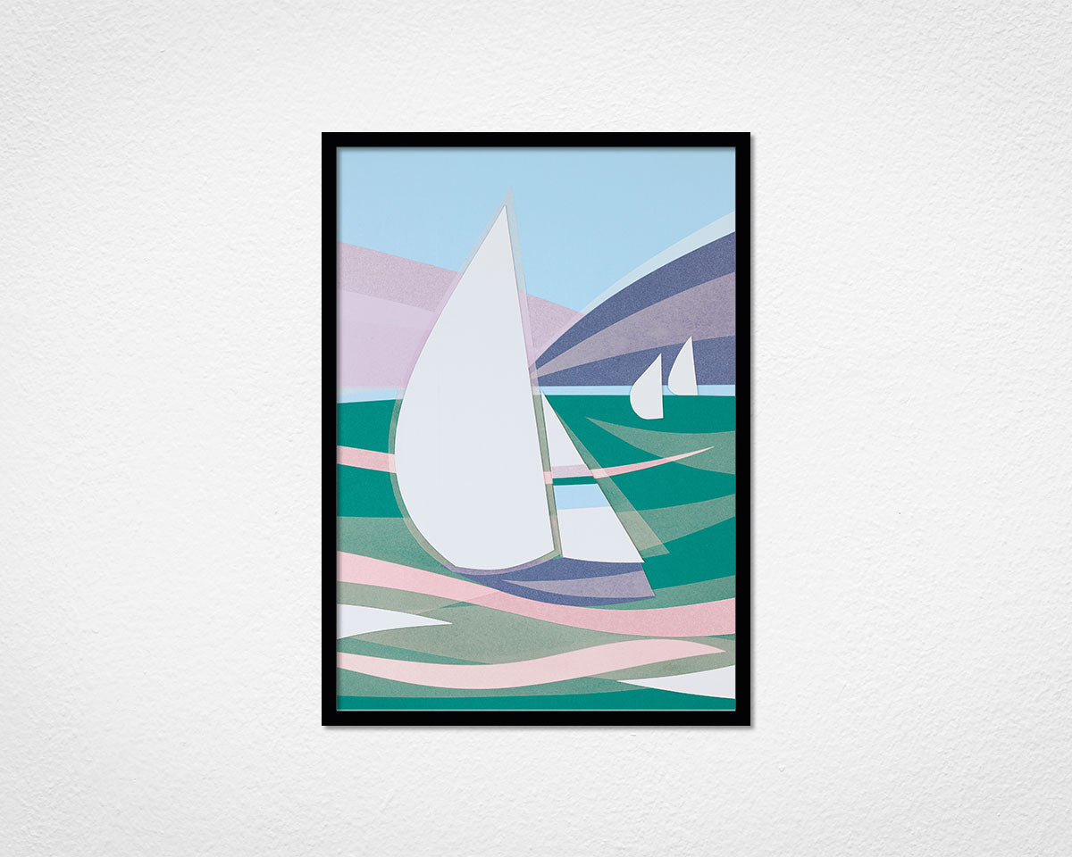 Art Deco Boats (Green) - image of framed print by Glen Middleham in black frame