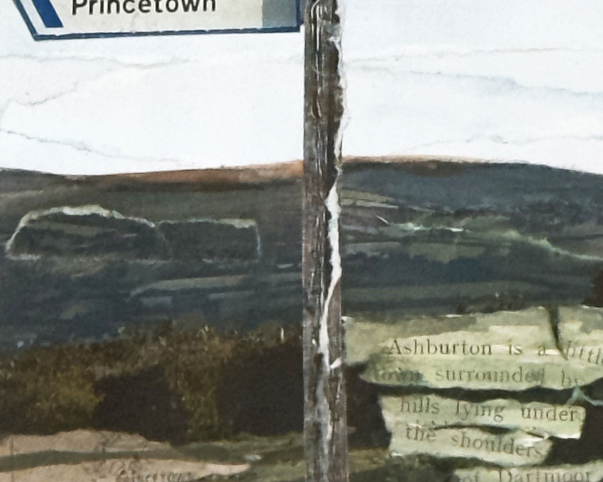 Detail of an original landscape art collage of Ashburton, a town close to Dartmoor National Park in Devon