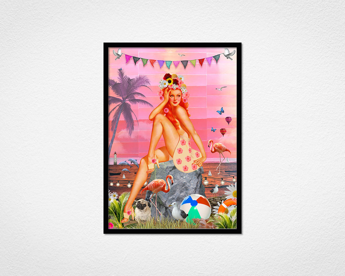 Beach Glamour (Pink) - image of framed print by Glen Middleham in black frame