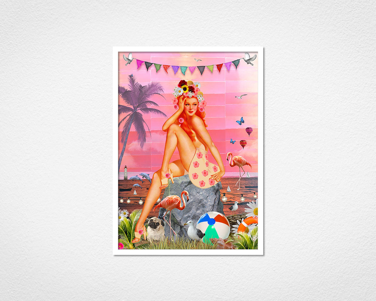 Beach Glamour (Pink) - image of framed print by Glen Middleham in white frame
