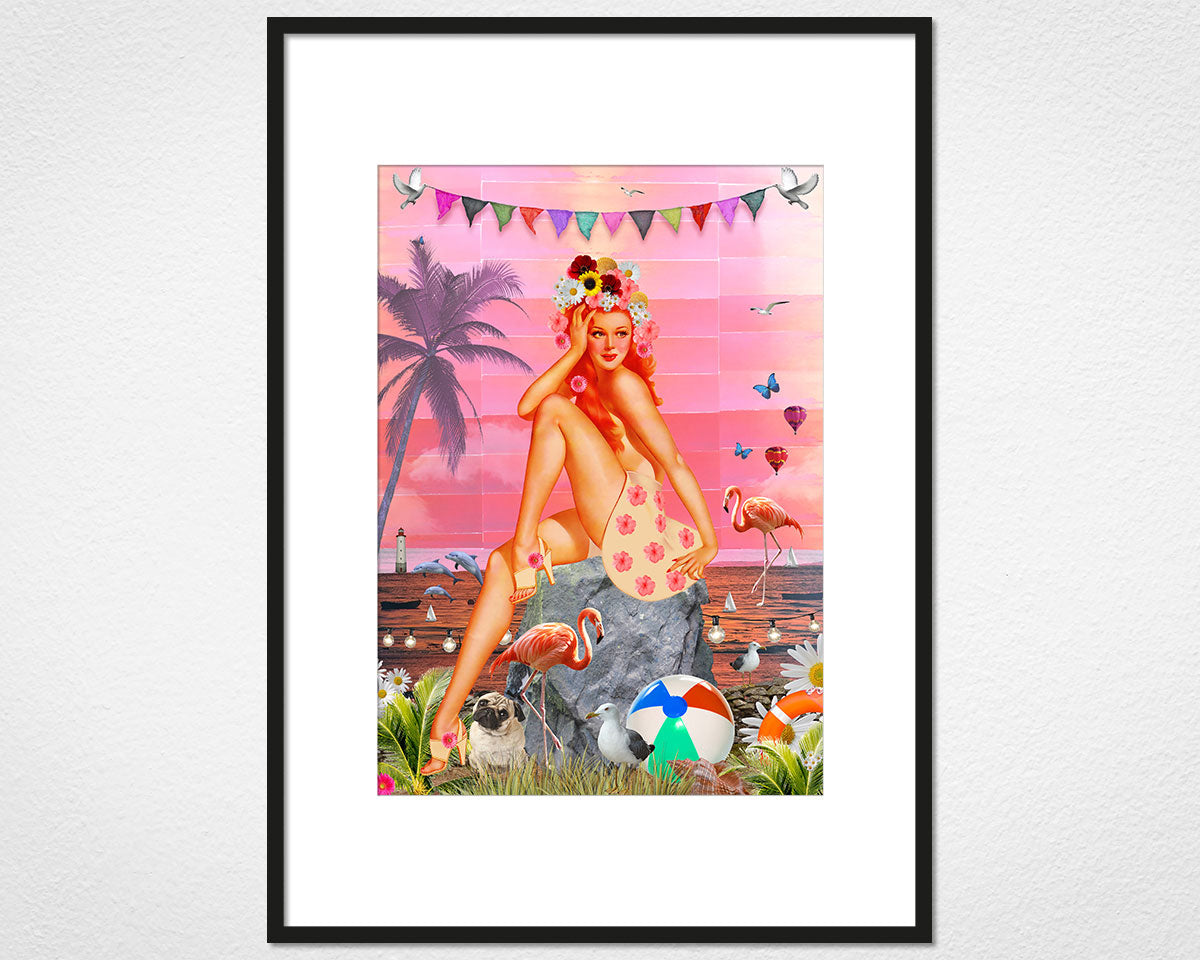 Beach Glamour (Pink) - image of mounted print by Glen Middleham in black frame