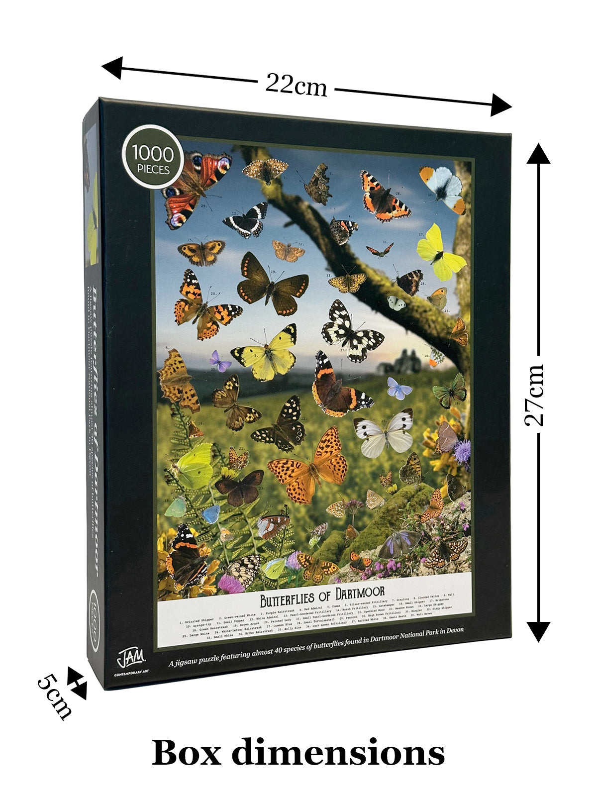 Measurements of the box of the Butterflies of Dartmoor National Park in Devon 1000-piece jigsaw puzzle