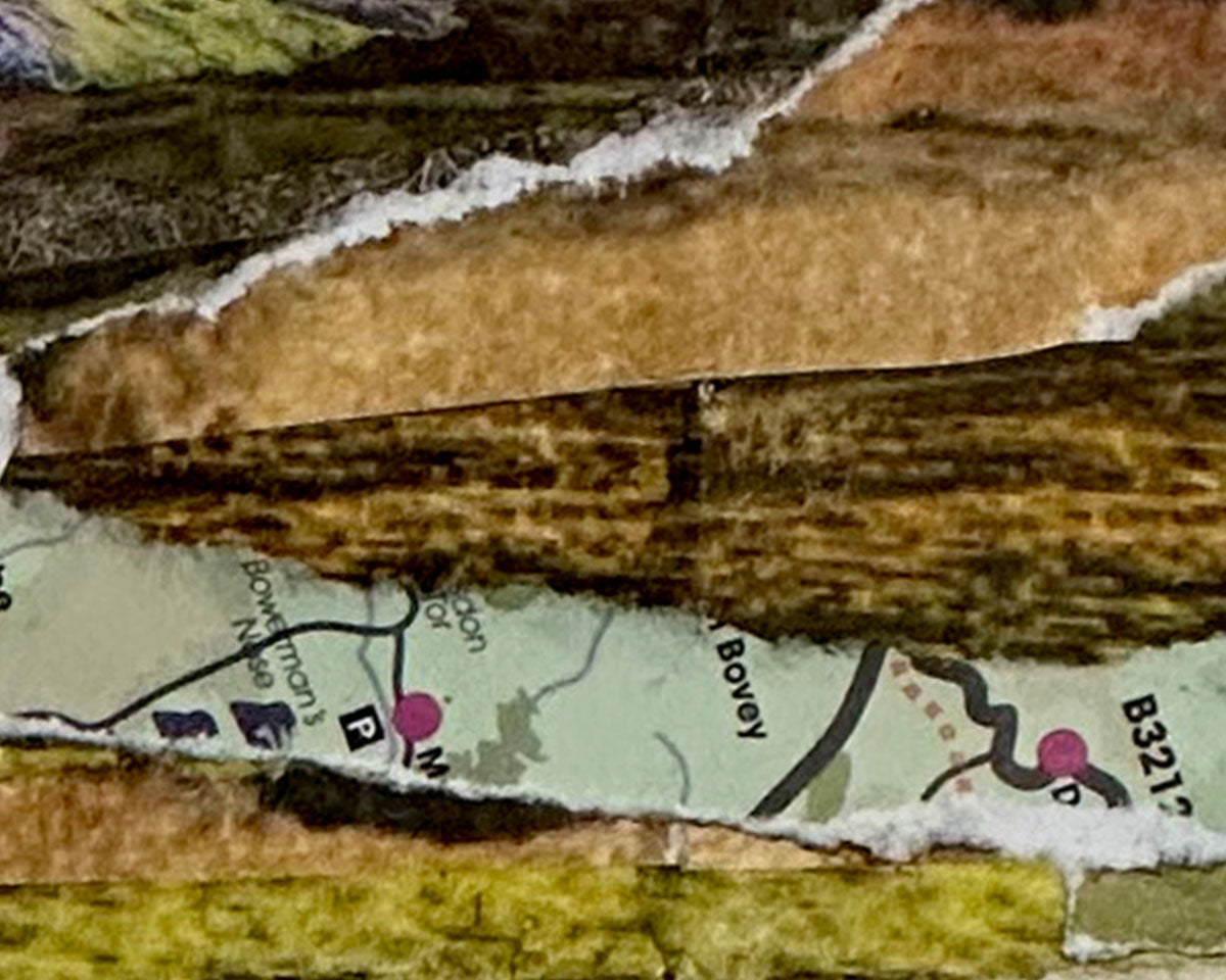 Close-up of textured paper with a map and text overlay