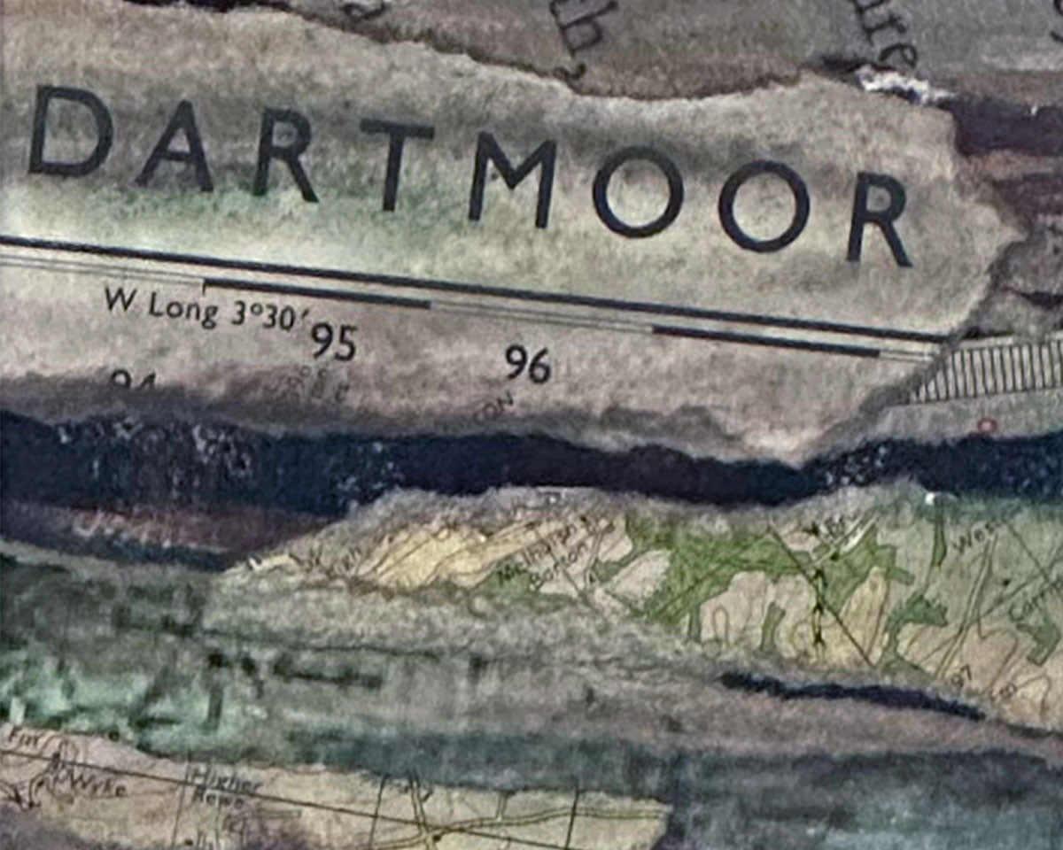 Framed collage artwork depicting Dartmoor National Park in Devon