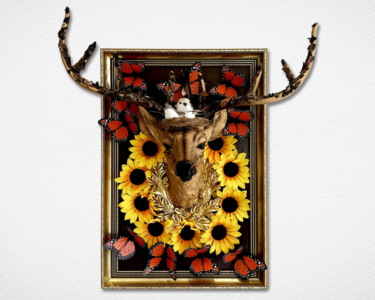 'My Monarch' artwork featuring a deer and butterflies by Glen Middleham