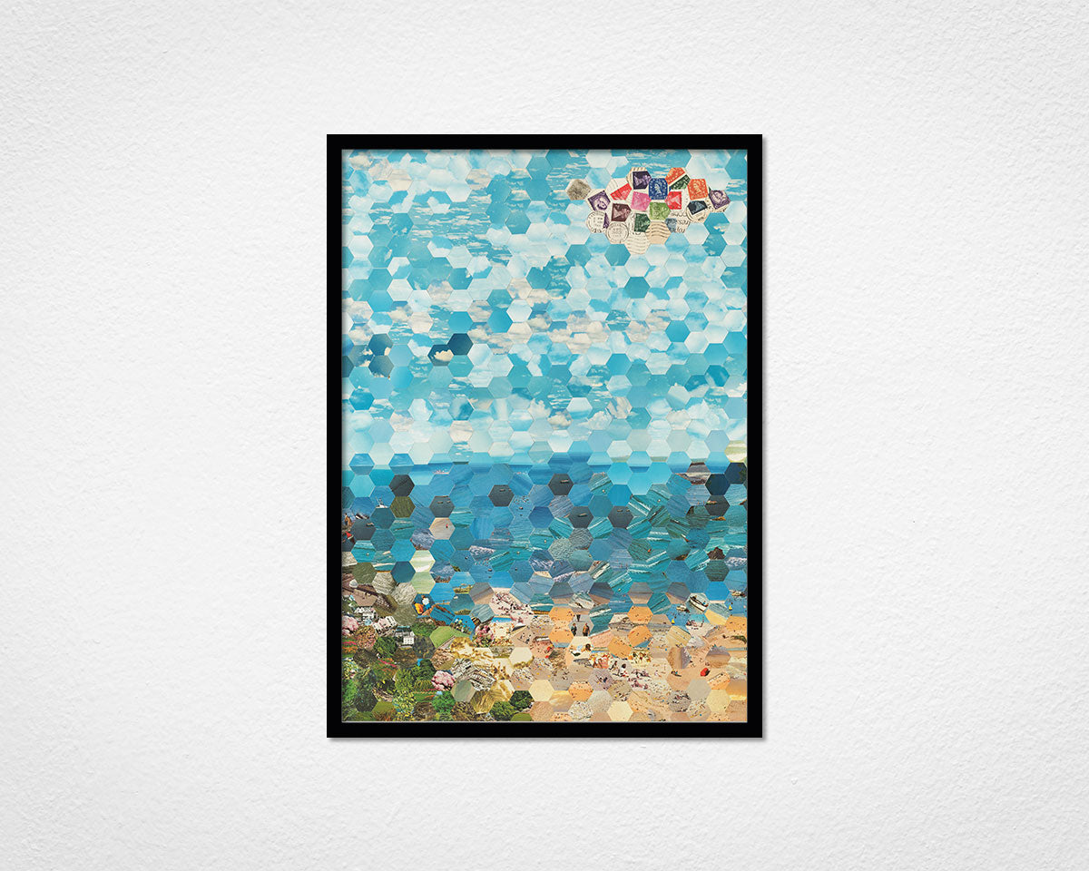 Postcard Hexagon Coast - image of framed print by Glen Middleham in black frame