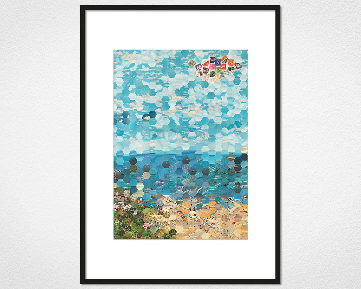 Postcard Hexagon Coast - image of mounted print by Glen Middleham in black frame