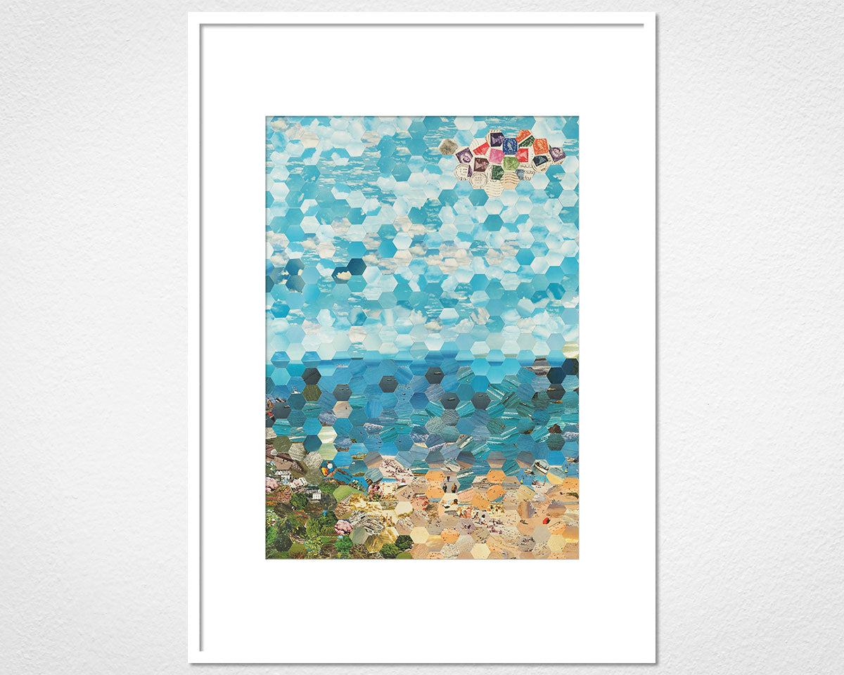 Postcard Hexagon Coast - image of mounted print by Glen Middleham in white frame