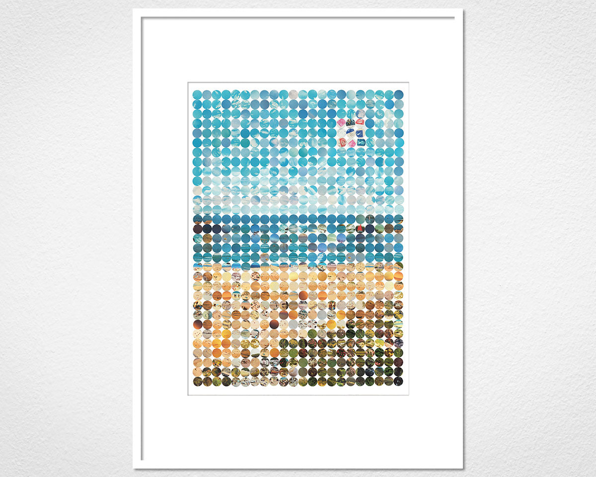 Sand, Sea and Sky Circles - image of mounted print by Glen Middleham in white frame