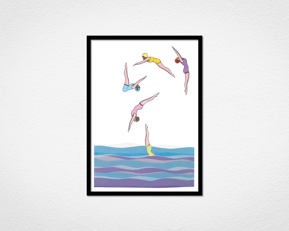 Vintage Divers - image of framed print by Glen Middleham in black frame