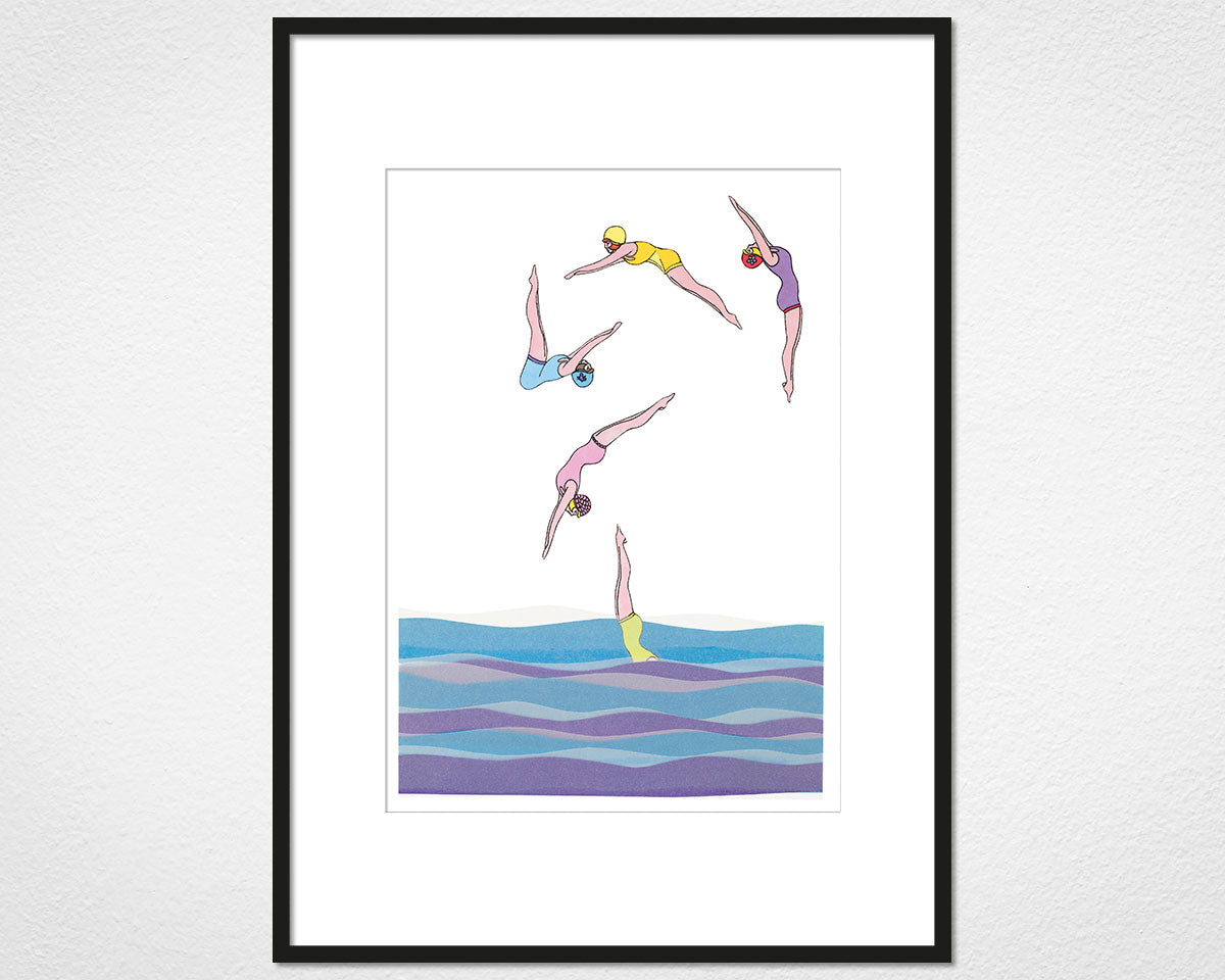 Vintage Divers - image of mounted print by Glen Middleham in black frame