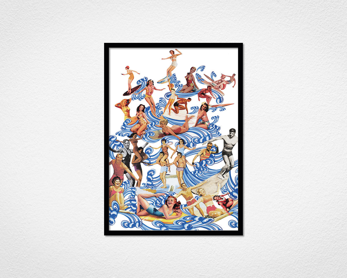 Vintage Surfers - image of framed print by Glen Middleham in black frame