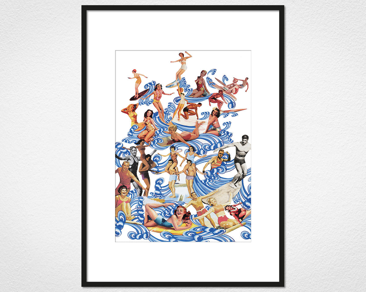 Vintage Surfers - image of mounted print by Glen Middleham in black frame