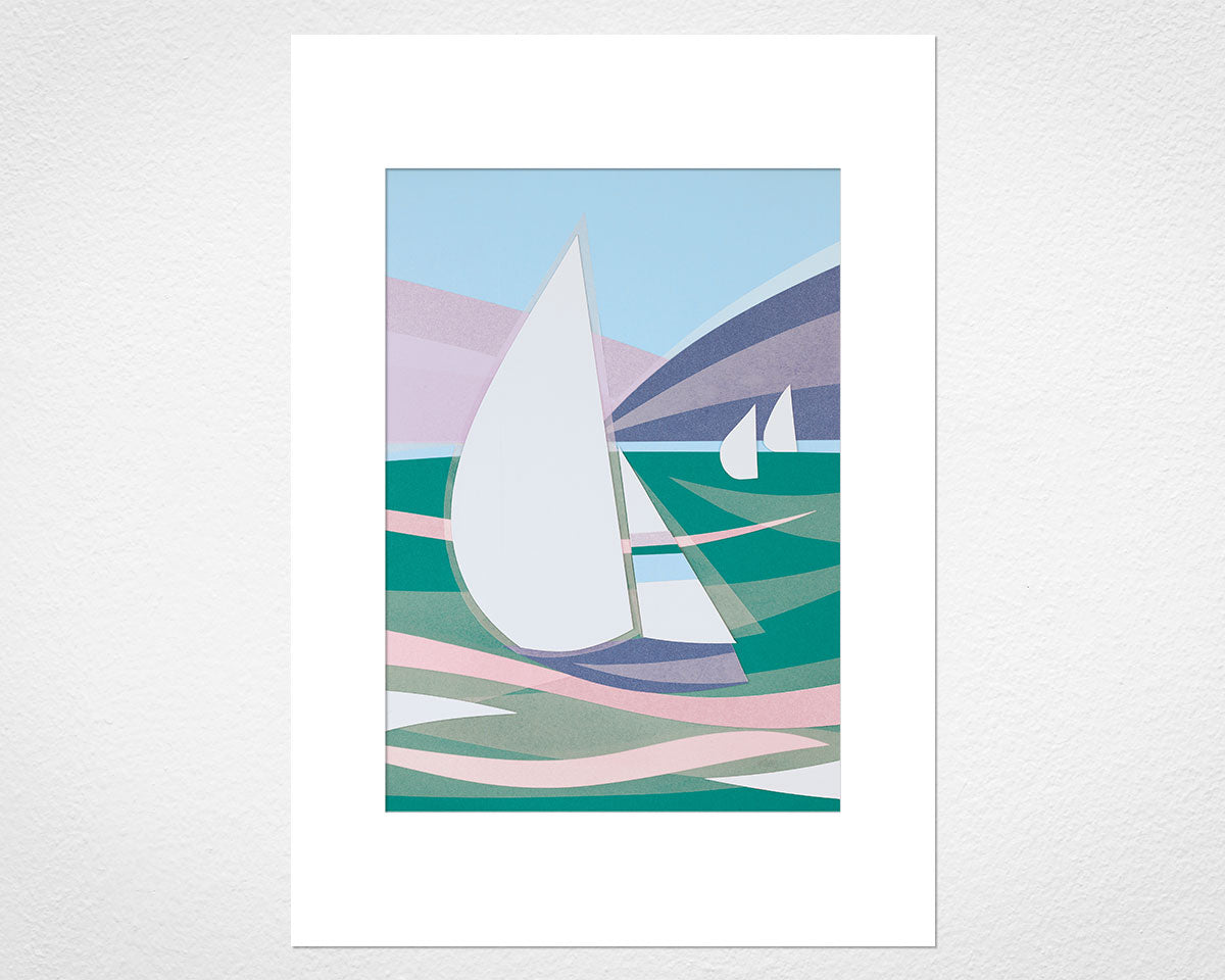 Art Deco Boats (Green) - image of mounted print by Glen Middleham
