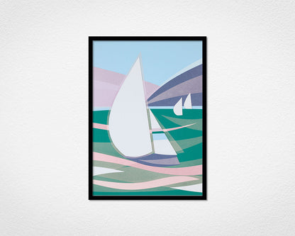 Art Deco Boats (Green) - image of framed print by Glen Middleham in black frame