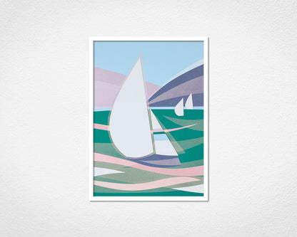 Art Deco Boats (Green) - image of framed print by Glen Middleham in white frame