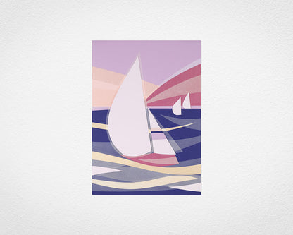 Art Deco Boats (Purple) - image of print by Glen Middleham