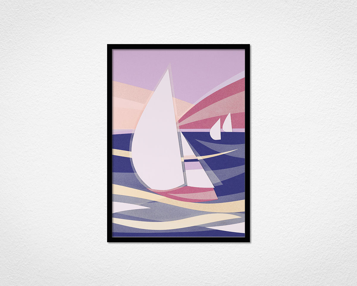 Art Deco Boats (Purple) - image of framed print by Glen Middleham in black frame