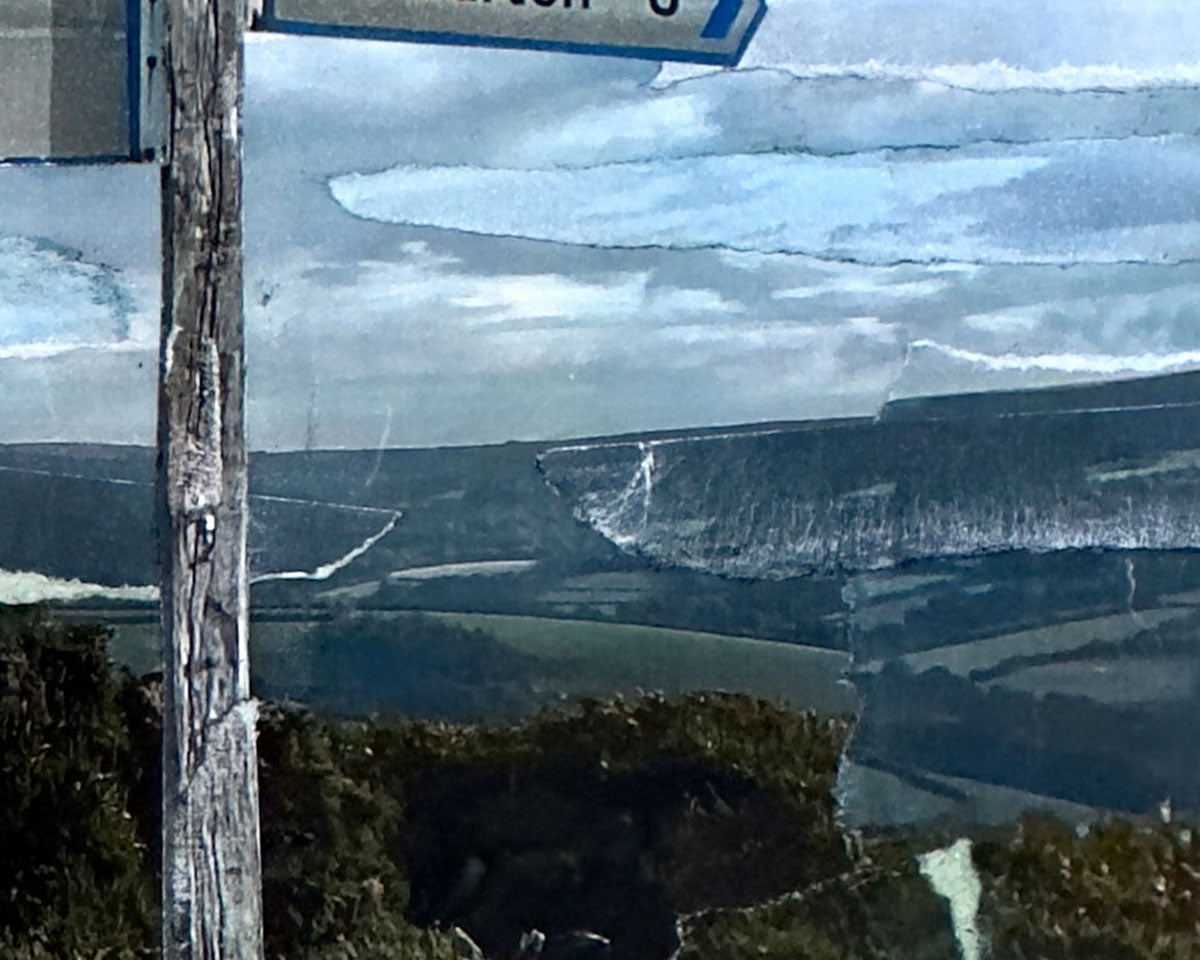 Detail of an original landscape art collage of Ashburton, a town close to Dartmoor National Park in Devon by Glen Middleham, of Jam Contemporary Art