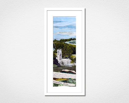 Original framed collage of the town of Ashburton, Dartmoor National Park and featuring St Andrew's Church