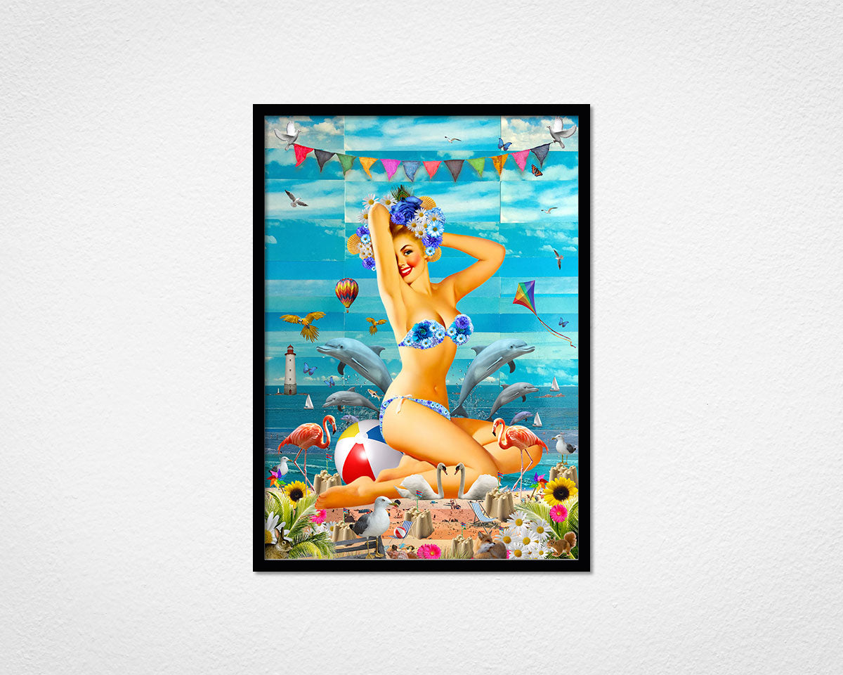 Beach Glamour (Blue) - image of framed print by Glen Middleham in black frame