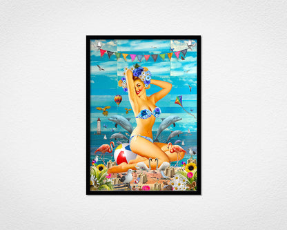 Beach Glamour (Blue) - image of framed print by Glen Middleham in black frame