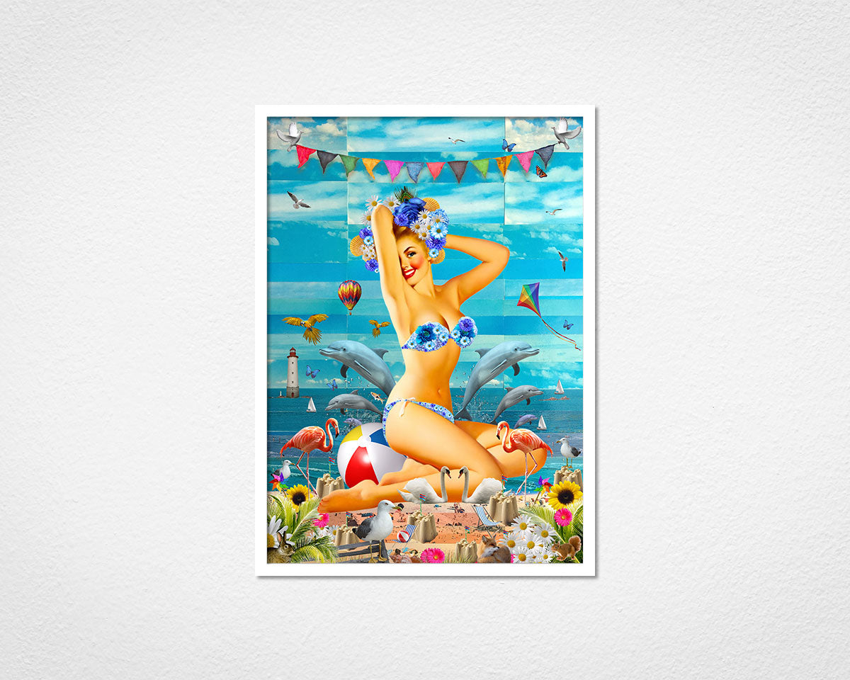 Beach Glamour (Blue) - image of framed print by Glen Middleham in white frame