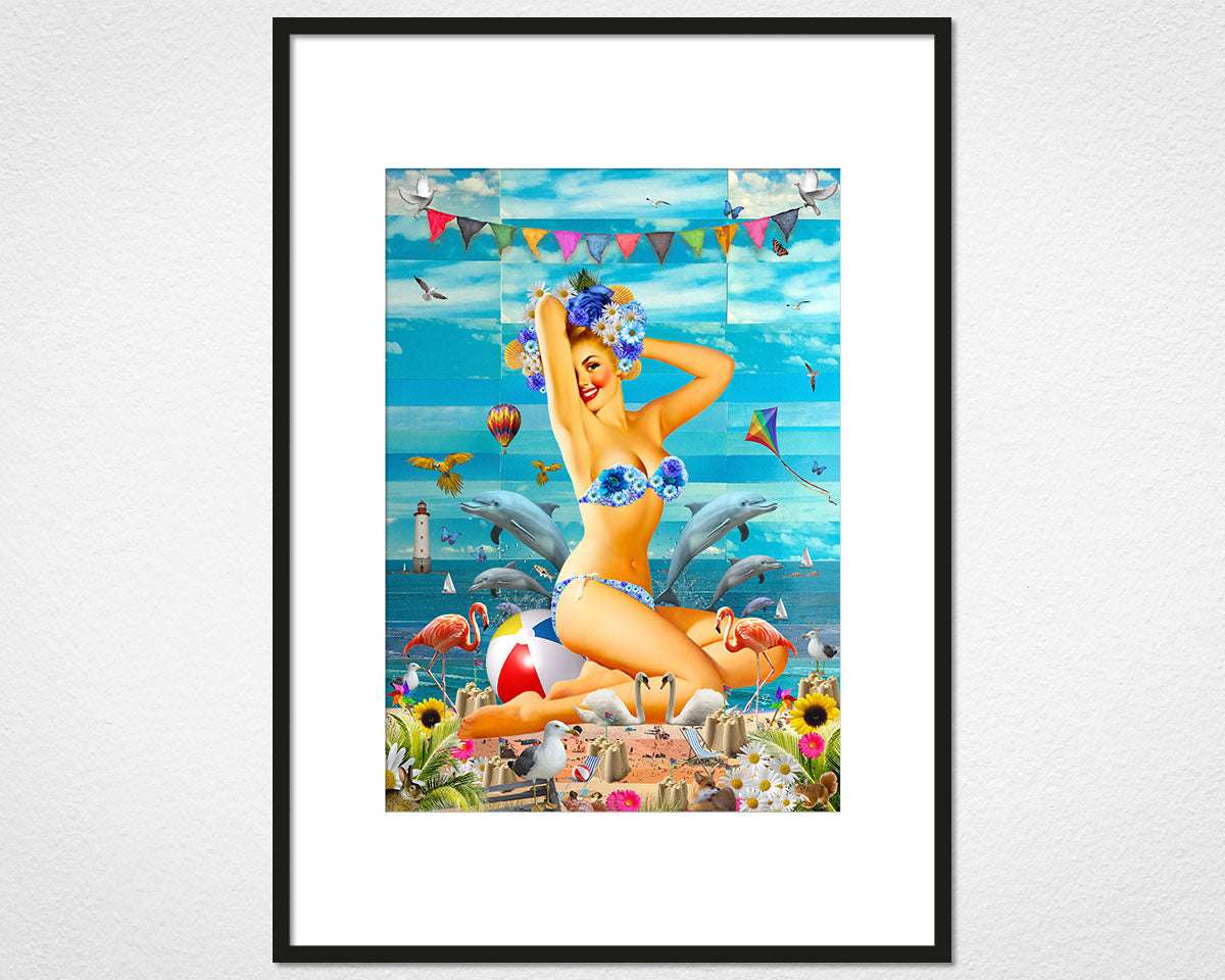 Beach Glamour (Blue) - image of mounted print by Glen Middleham in black frame