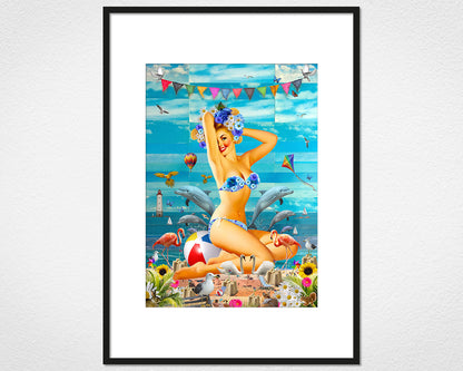 Beach Glamour (Blue) - image of mounted print by Glen Middleham in black frame