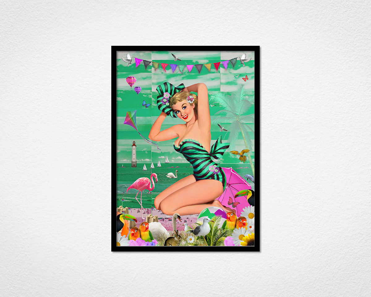 Beach Glamour (Green) - image of framed print by Glen Middleham in black frame