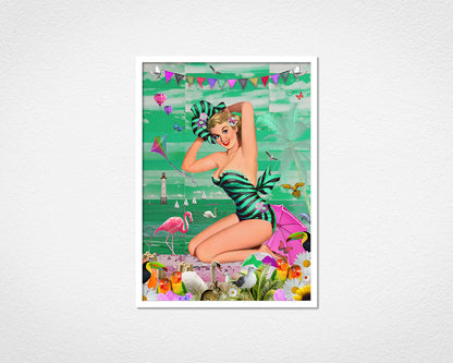 Beach Glamour (Green) - image of framed print by Glen Middleham in white frame