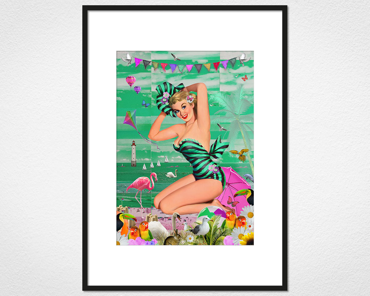 Beach Glamour (Green) - image of mounted print by Glen Middleham in black frame