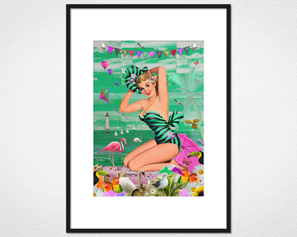 Beach Glamour (Green) - image of mounted print by Glen Middleham in black frame