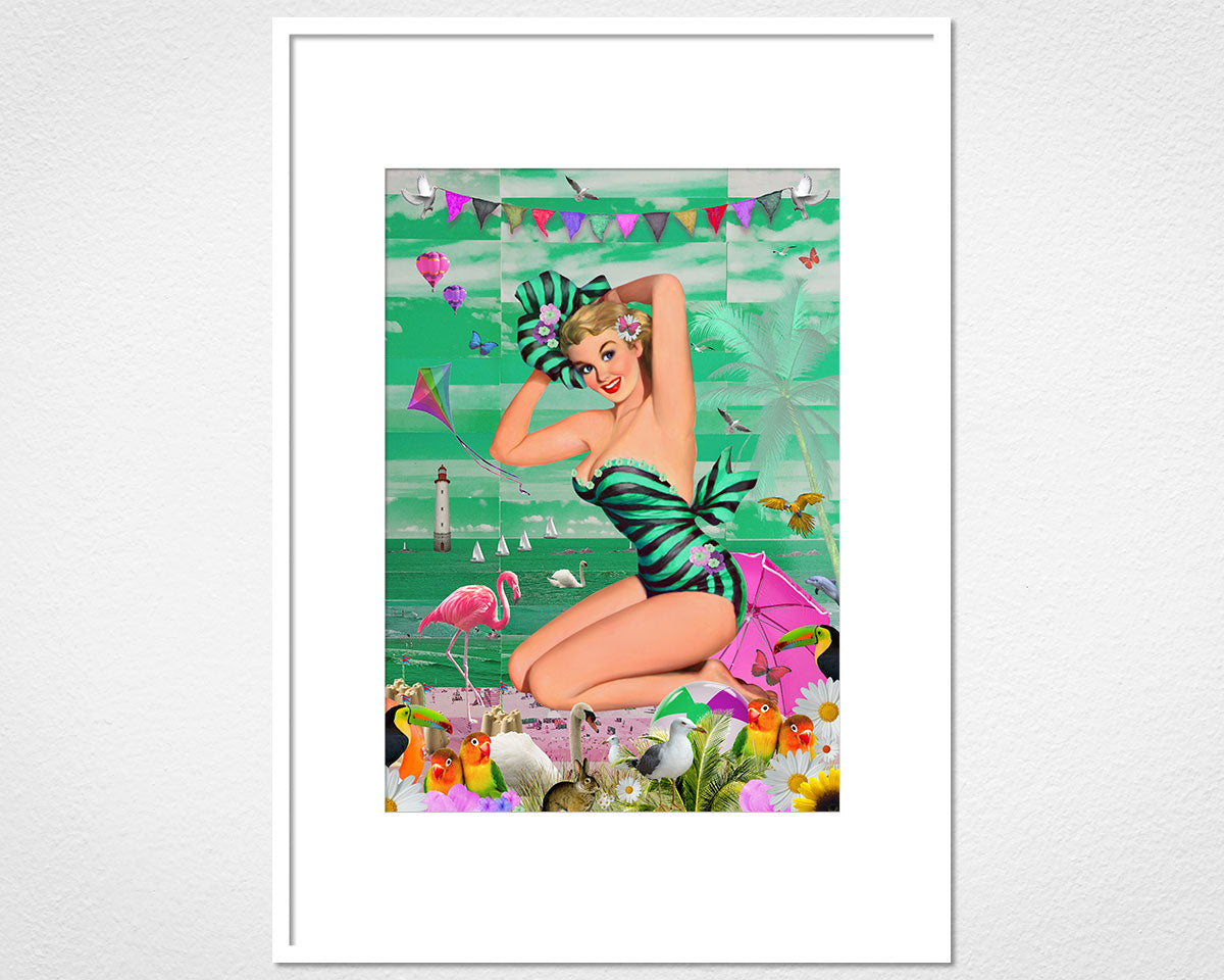 Beach Glamour (Green) - image of mounted print by Glen Middleham in white frame