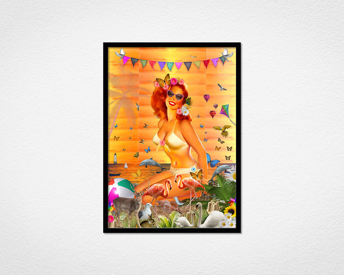 Beach Glamour (Orange) - image of framed print by Glen Middleham in black frame