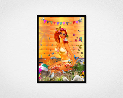 Beach Glamour (Orange) - image of framed print by Glen Middleham in black frame