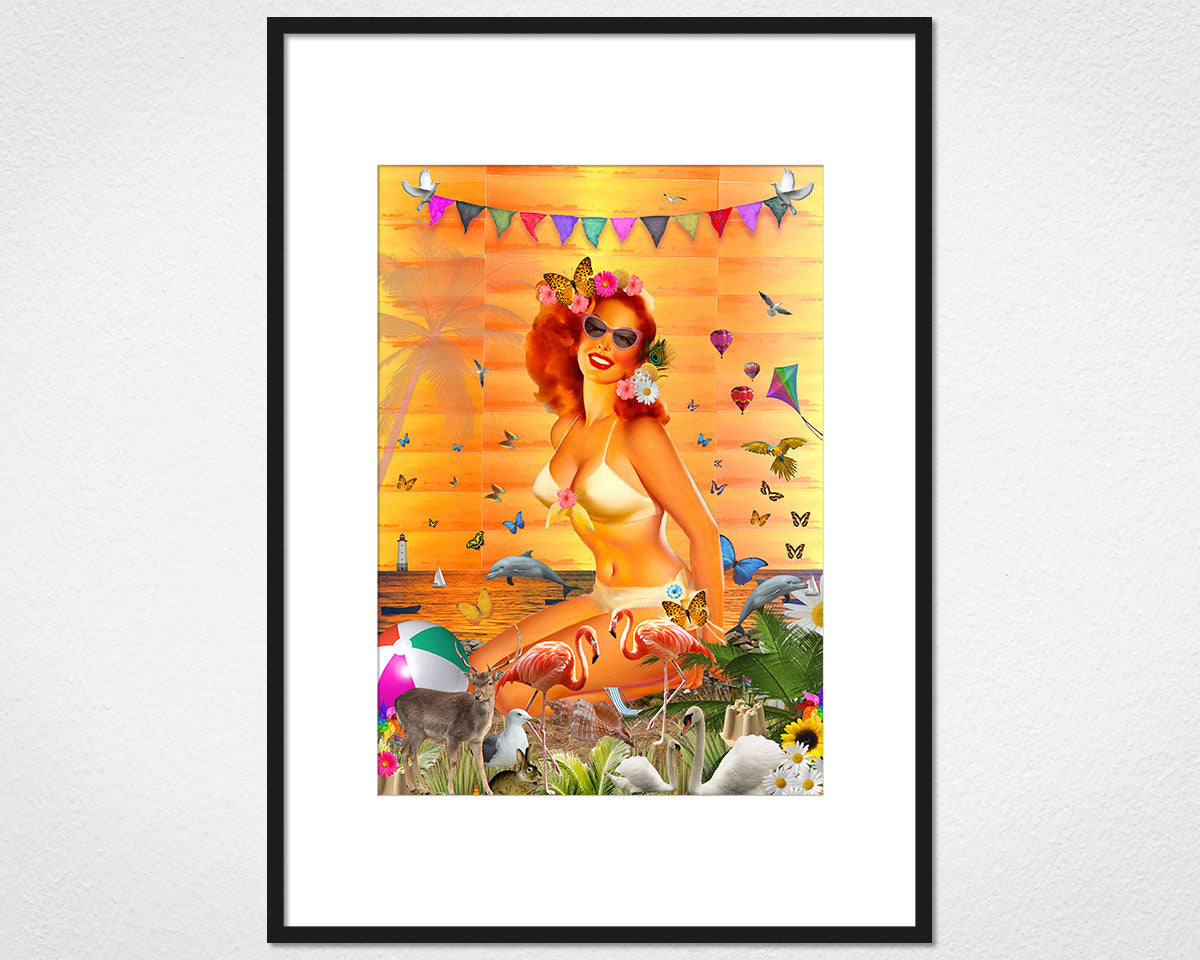 Beach Glamour (Orange) - image of mounted print by Glen Middleham in black frame