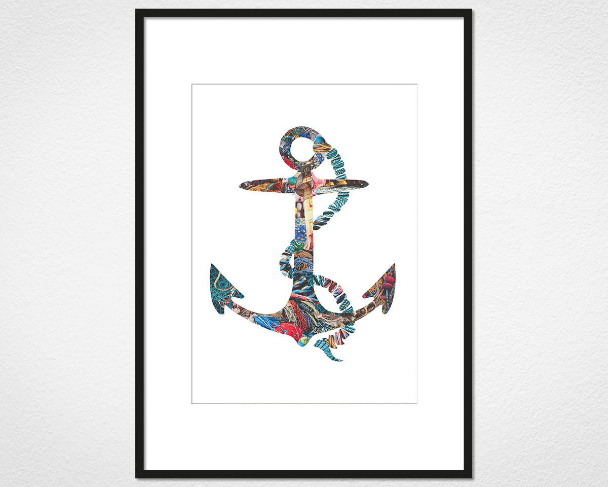 Brixham Anchor - image of mounted print by Glen Middleham in black frame