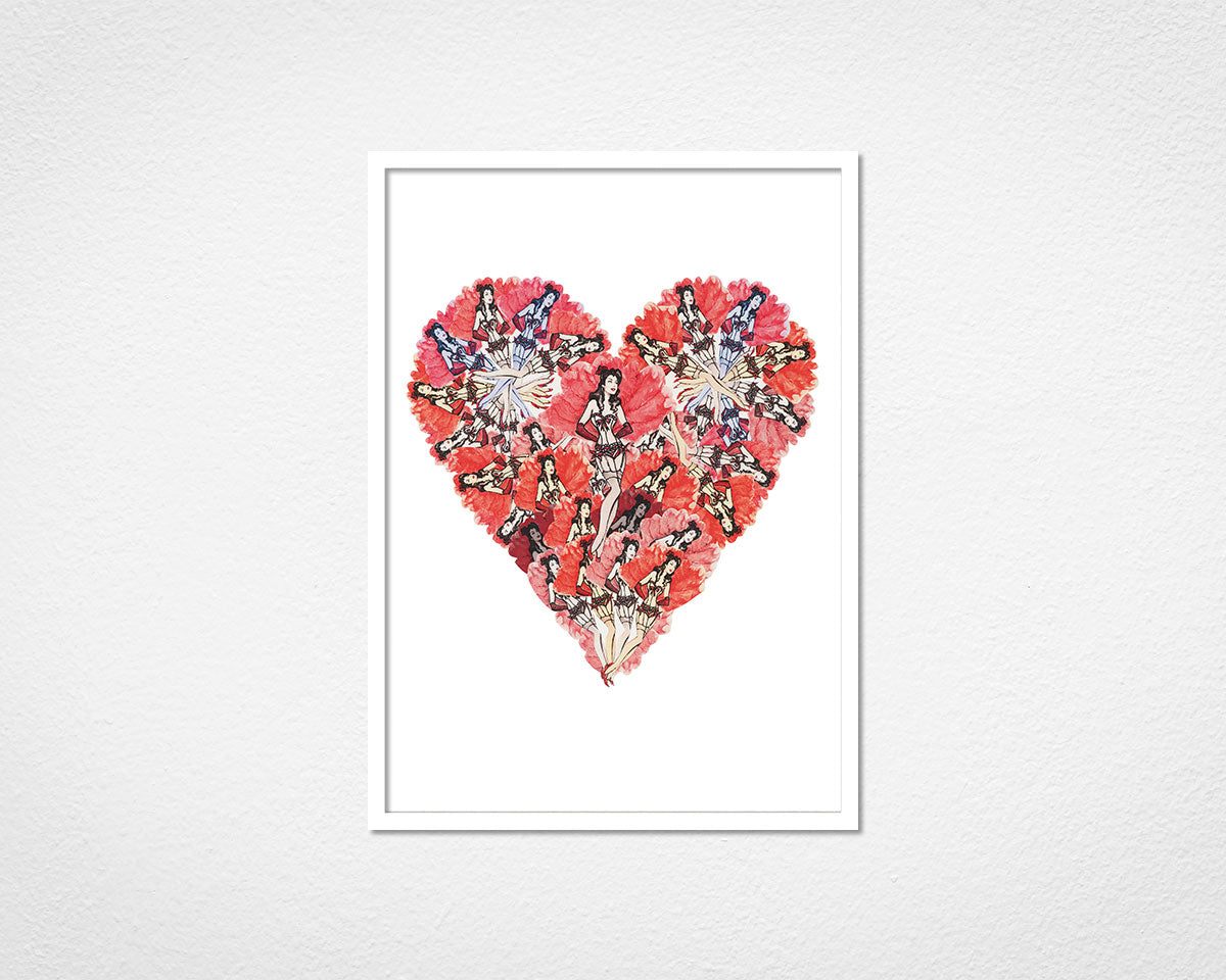 Burlesque Heart - image of framed print by Glen Middleham in white frame