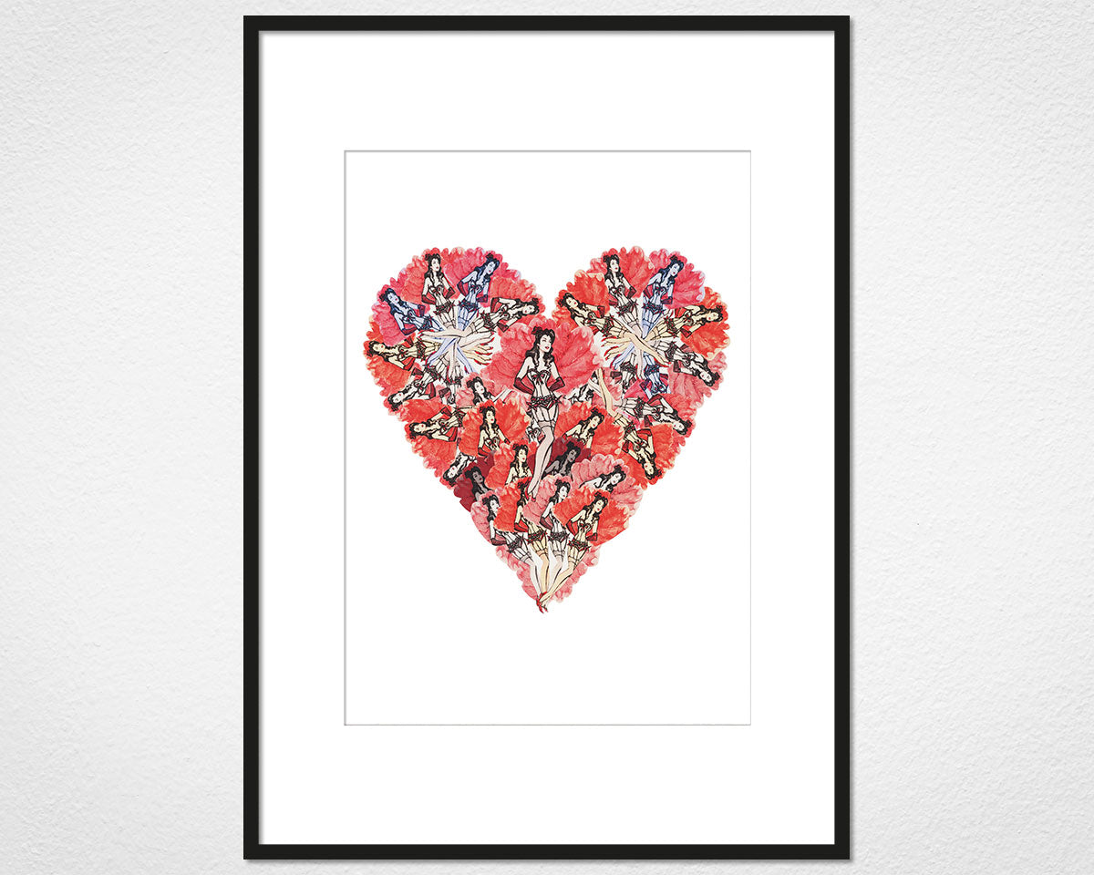 Burlesque Heart - image of mounted print by Glen Middleham in black frame