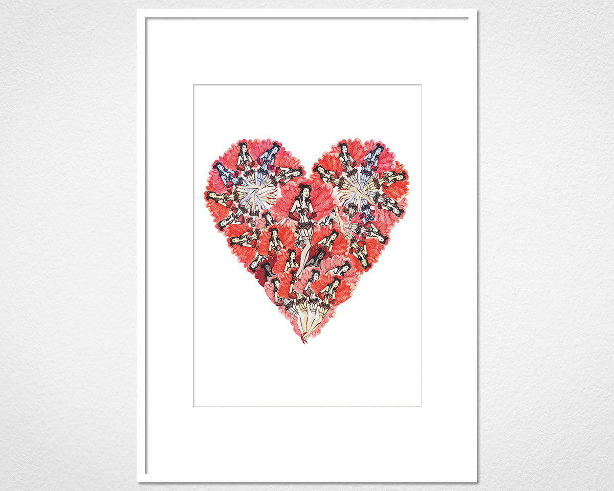 Burlesque Heart - image of mounted print by Glen Middleham in white frame