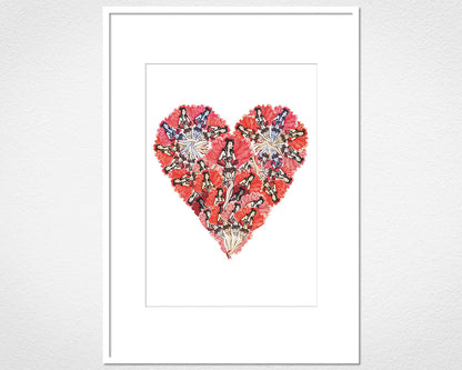 Burlesque Heart - image of mounted print by Glen Middleham in white frame