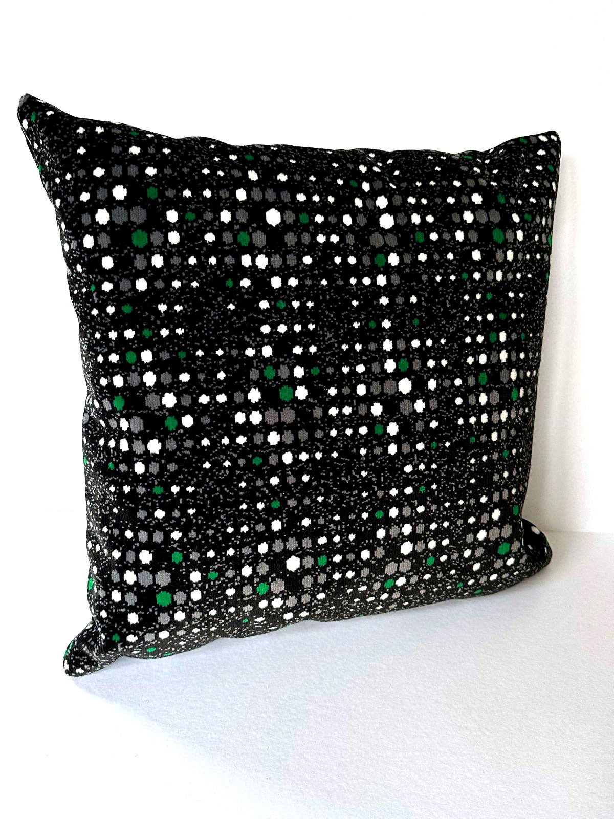 Handmade Moquette Cushion - Black with white dots