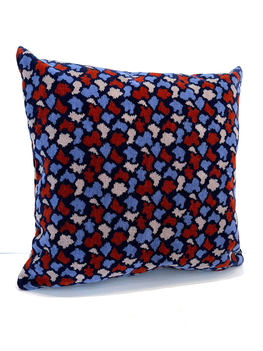 Moquette cushion - Blue and red and cream shapes