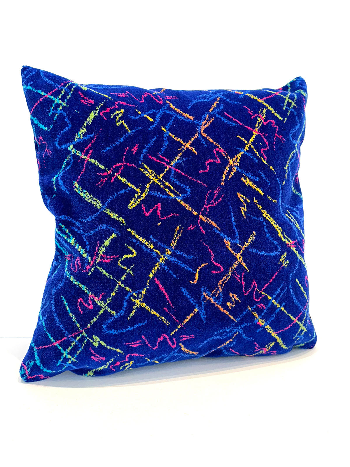 Moquette cushion - Blue with neon squiggles