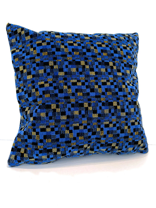 Moquette cushion - Blue with yellow rectangles