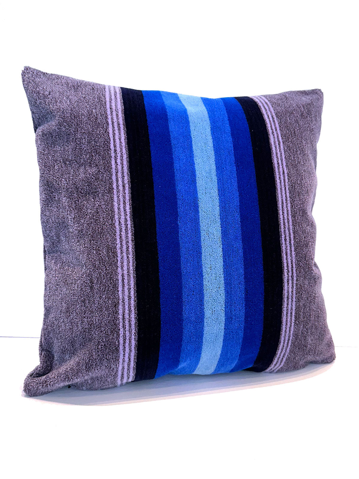 Moquette cushion - Grey with blue stripes