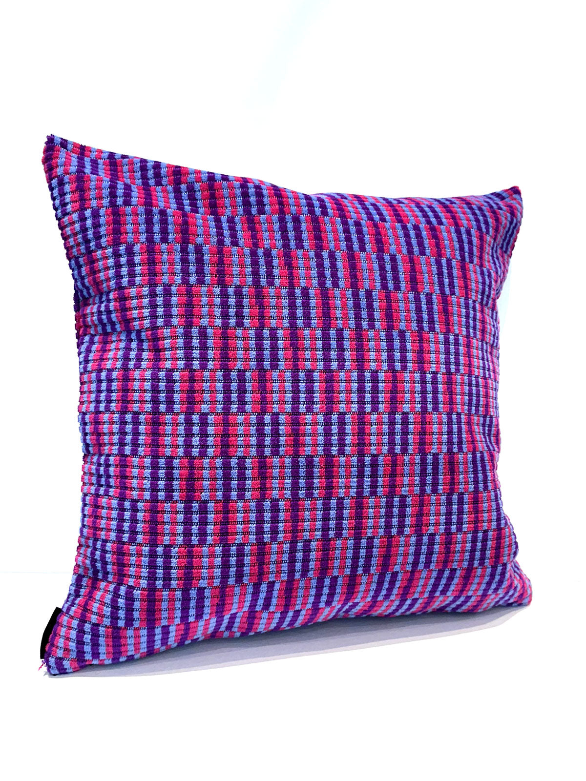 Moquette cushion with purple and pink vertical lines