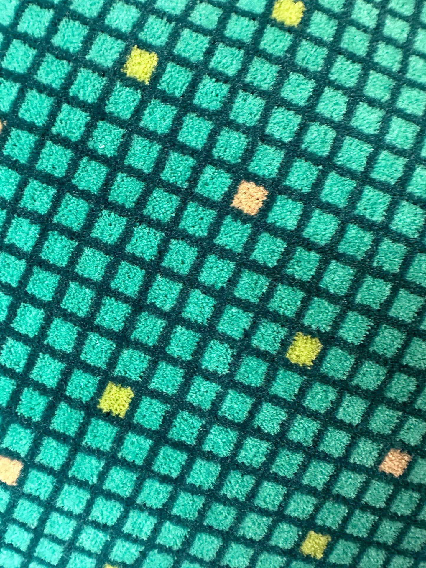 Handmade Moquette Cushion - Turquoise with squares