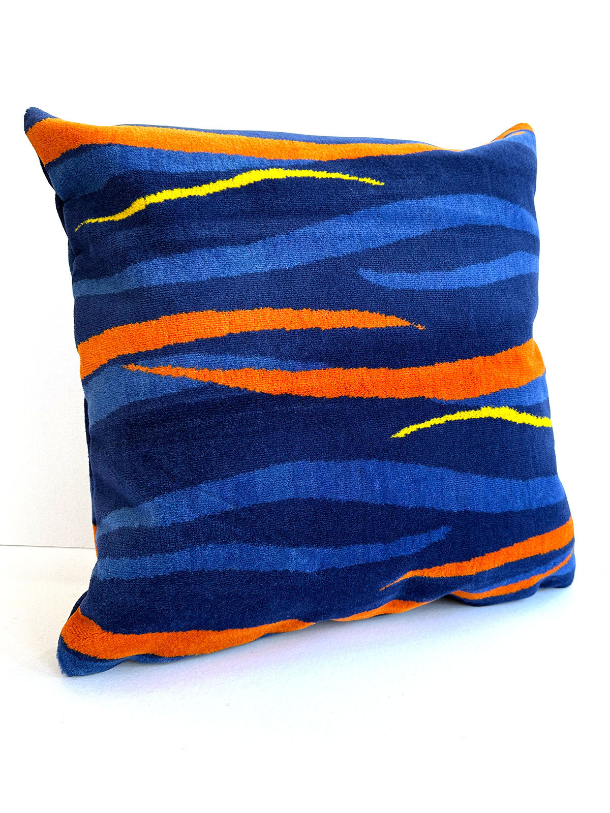 Blue with orange lines cushion from Jam